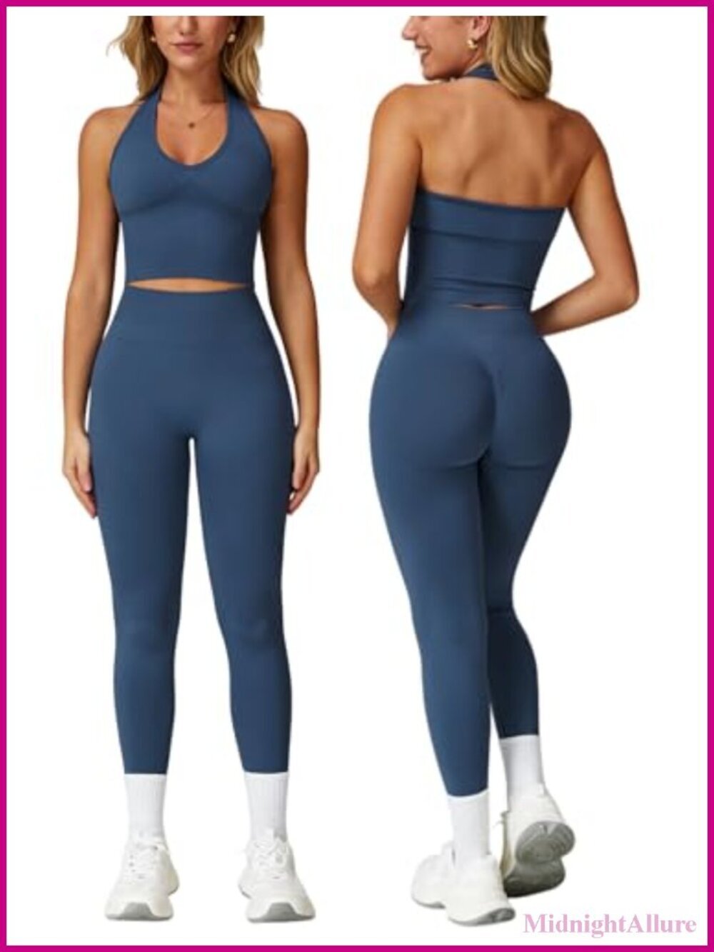 Seamless 2 Piece Workout Set: Halter Tank & Scrunch Leggings